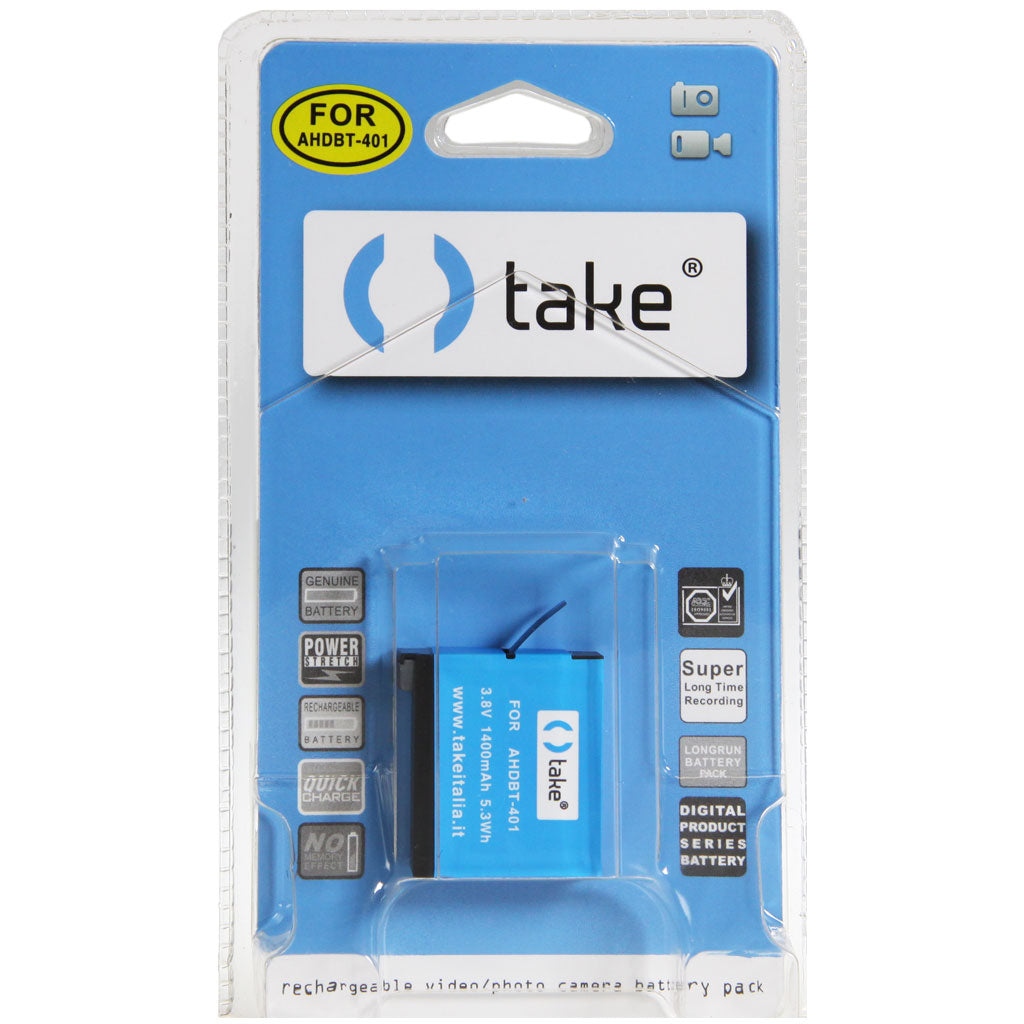 Take TK-AHDBT-401B Compatibile con Batteria Li-Ion 1400mah GoPro AHDBT-401 in Blister