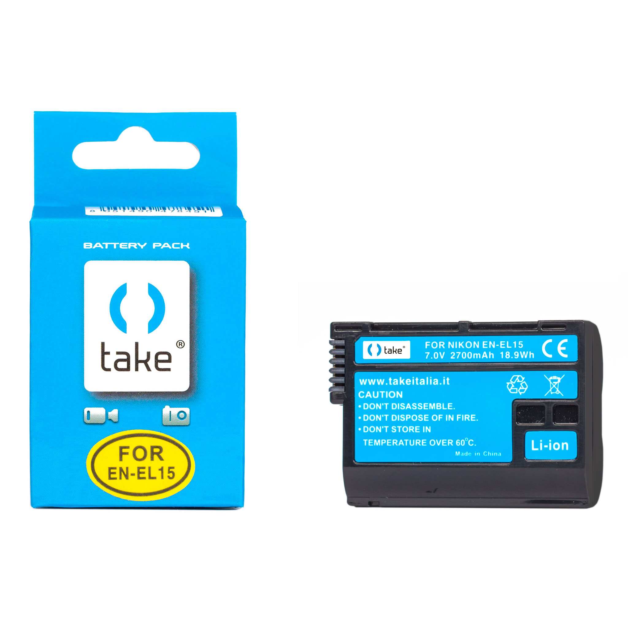 Take TK-EN-EL15H Compatibile con Batteria Li-Ion 2700mah Nikon EN-EL15, EN-EL15a