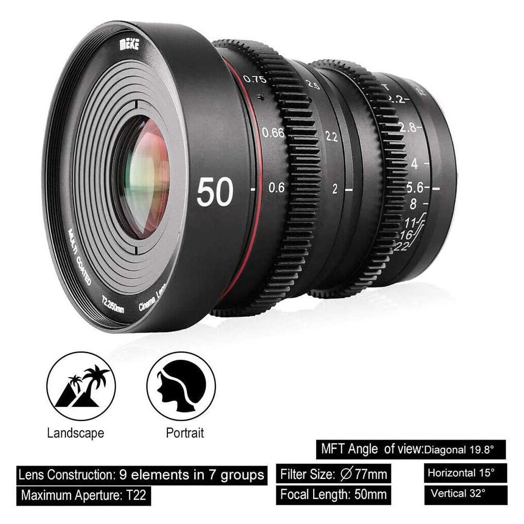 Meike MK-50mm Obiettivo 50mm T2.2 VDSLR per Micro 4/3 MFT