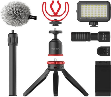 Boya BY-VG350 VLog Streamer Kit BY-MM1+ Microfono + BY-C12 Supporto Smartphone + Faretto LED + Mini Treppiede da Tavolo