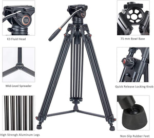 Cayer BV30LH treppiede in tubo doppio di alluminio professionale testa fluida K3 carico oltre 30KG