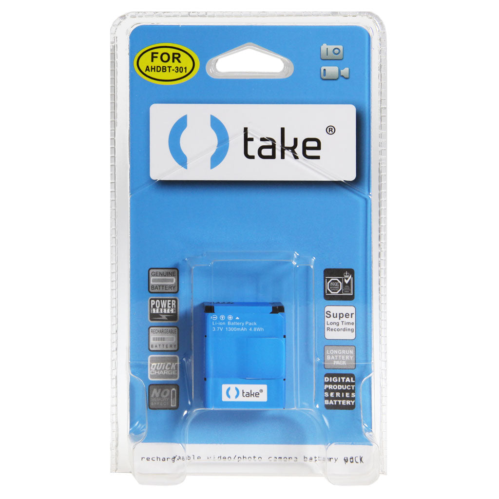 Take TK-AHDBT-301B Compatibile con Batteria Li-Ion 1300mah GoPro AHDBT-301 in Blister