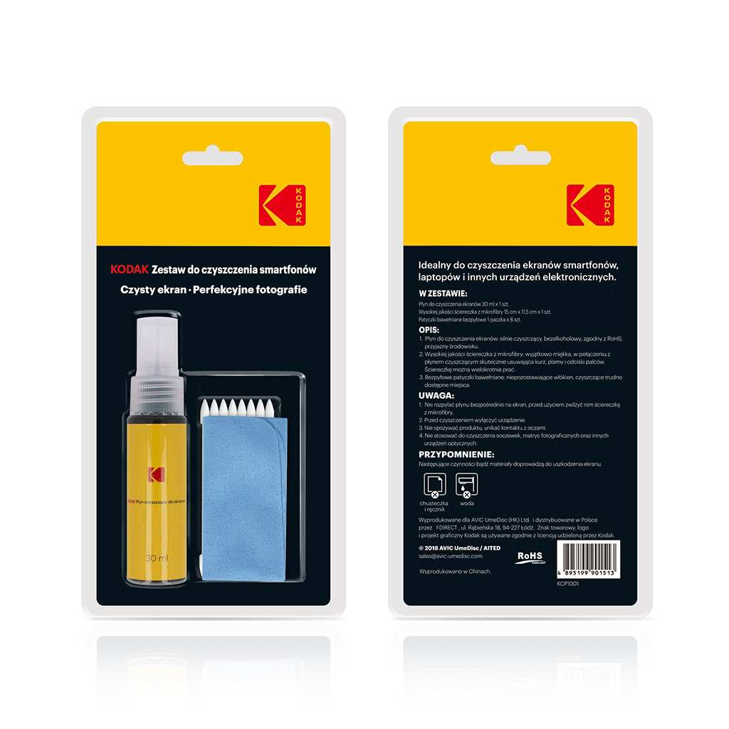 Kodak Kit di Pulizia per Smartphone, con Liquido, Panno in Microfibra e Bastoncini di Cotone Senza Polvere