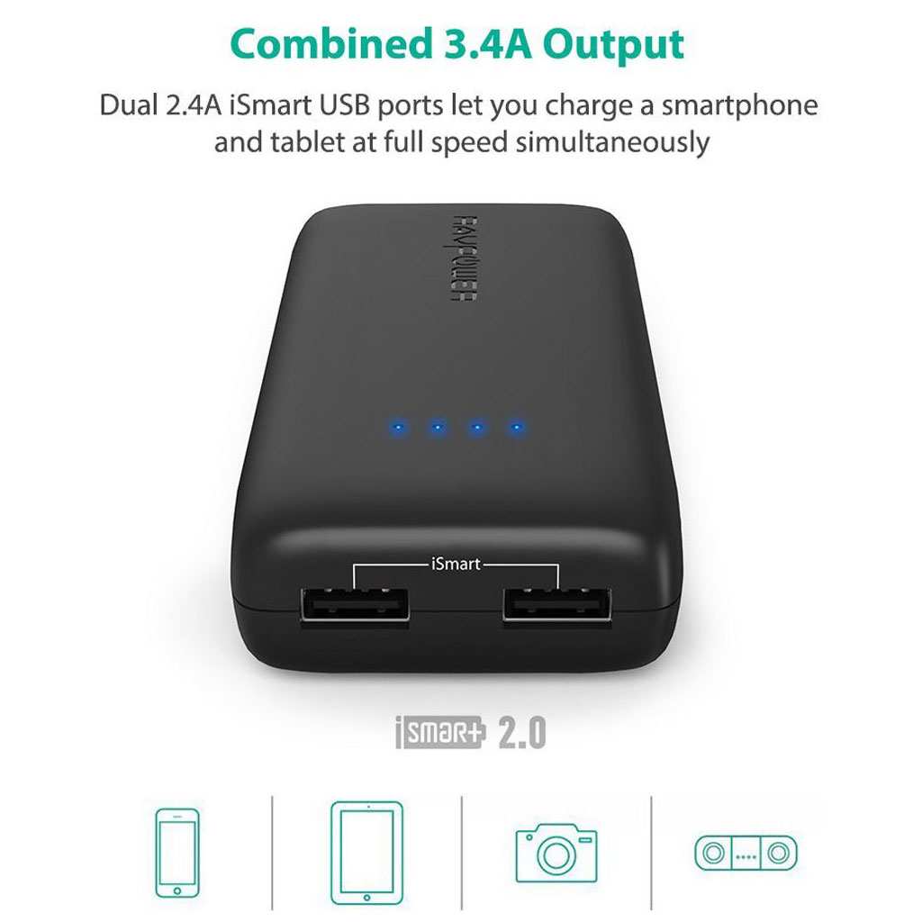 RAVPower RP-PB065 Power Bank 12000mah Quick Charge Carica Rapida USB 3.0, Nero